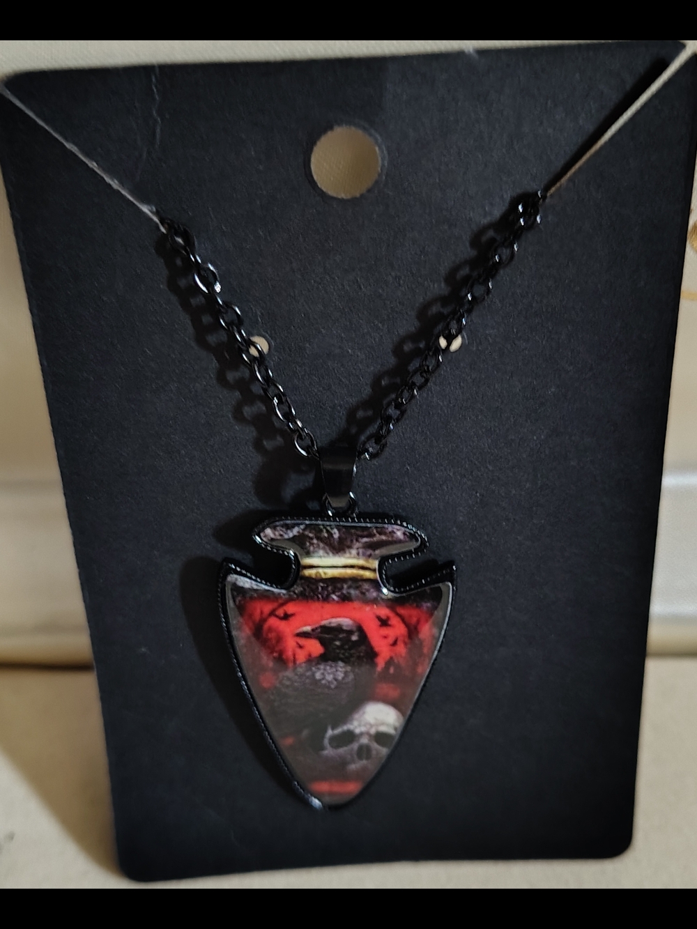 🐦‍⬛📿 New Gothic Raven & Skull Arrowhead Statement Pendant Necklace 🐦‍⬛📿